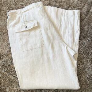 Taso Elba Mens 100% Linen High Rise Flat Front Pants - Beige, Size 38/29